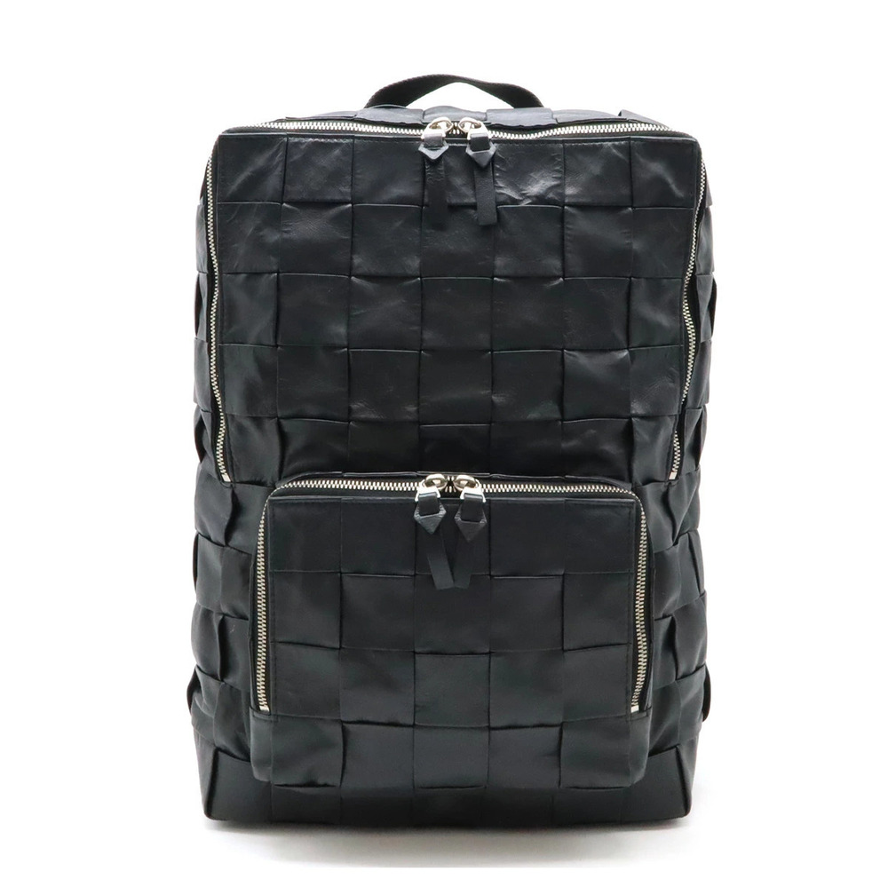BOTTEGA VENETA Cassette Intrecciato Backpack Rucksack Leather Black